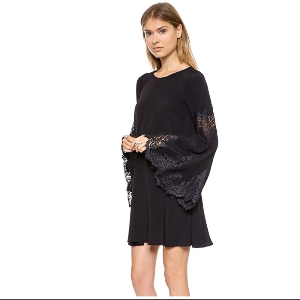 For Love and Lemons Festival Boho Lace Bell Sleeve Mini Dress Black Size XS - Picture 2 of 12